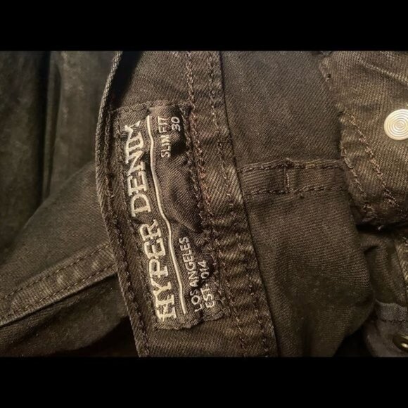 Hyper Denim Punk Slim Fit Distressed Black Goth Side Zip Jeans Skinny Size 30 - Picture 2 of 10